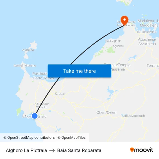 Alghero La Pietraia to Baia Santa Reparata map