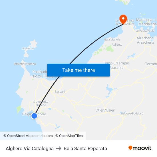 Alghero Via Catalogna to Baia Santa Reparata map