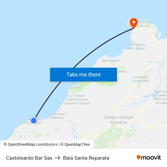 Castelsardo Bar Sax to Santa Reparata Bay map