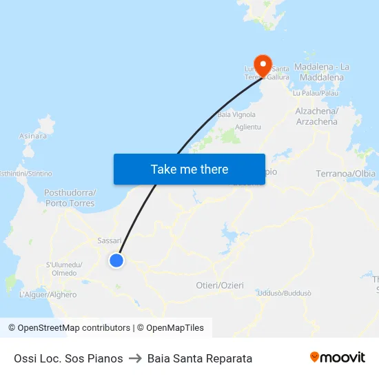 Ossi Sos Pianos Area to Santa Reparata Bay map