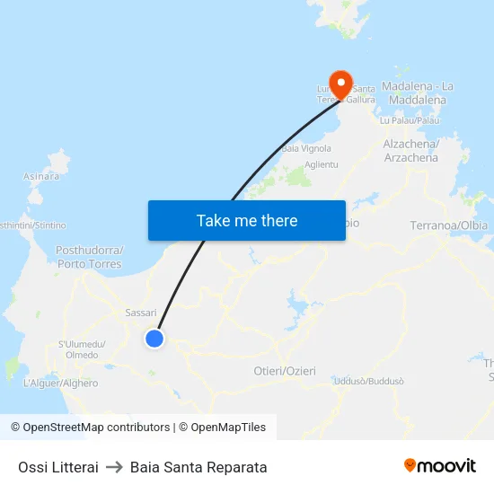 Ossi Litterai to Baia Santa Reparata map