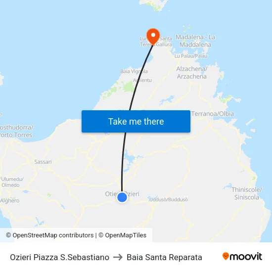 Ozieri Piazza S.Sebastiano to Baia Santa Reparata map