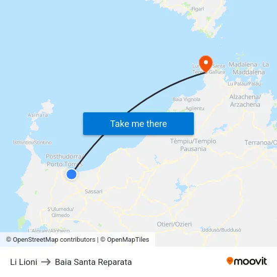 Li Lioni to Baia Santa Reparata map