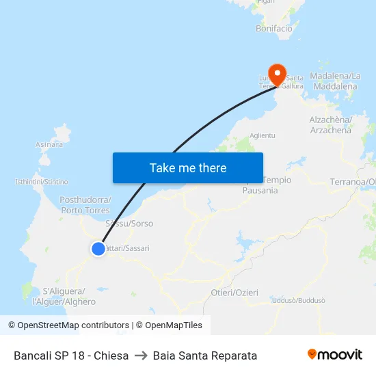 Bancali SP 18 - Church to Santa Reparata Bay map