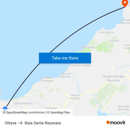 Ottava to Santa Reparata Bay map