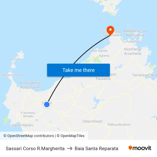 Sassari Queen Margherita Avenue to Santa Reparata Bay map