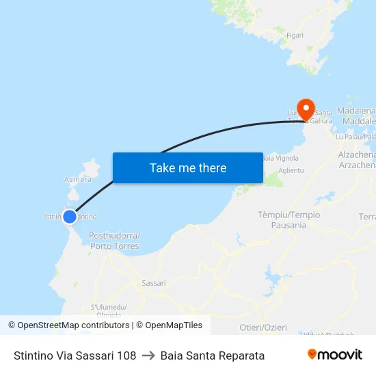 Stintino Via Sassari 108 to Baia Santa Reparata map