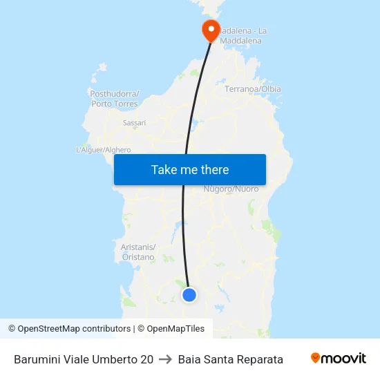Barumini Viale Umberto I Fr.20 to Baia Santa Reparata map
