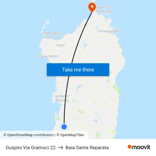 Guspini Via Gramsci 22 to Baia Santa Reparata map