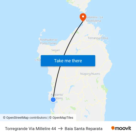 Torregrande Millelire Street 44 to Santa Reparata Bay map