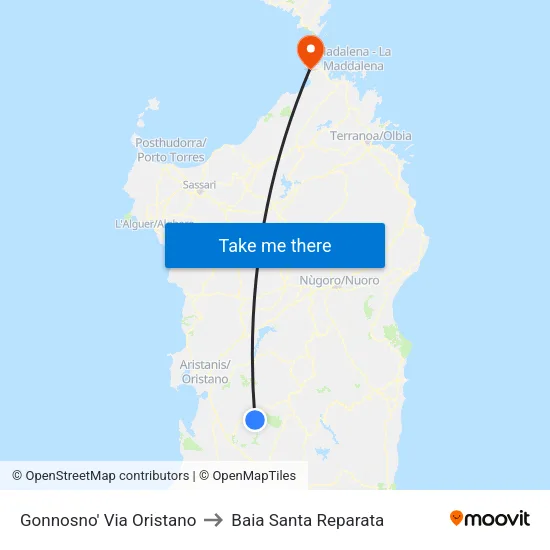 Gonnosno' Via Oristano to Baia Santa Reparata map