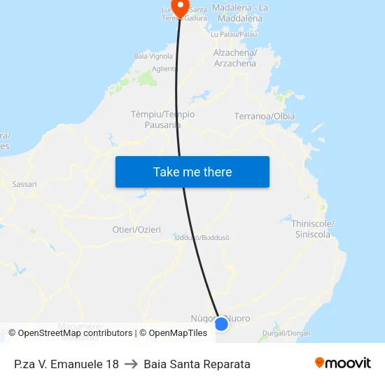 P.za V. Emanuele 18 to Baia Santa Reparata map