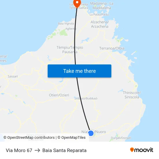 Via Moro 67 to Baia Santa Reparata map