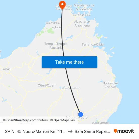 Provincial Road 45 Nuoro-Marreri Km 11.30 to Santa Reparata Bay map