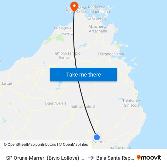 SP Orune-Marreri (Bivio Lollove) Km   14,00 to Baia Santa Reparata map