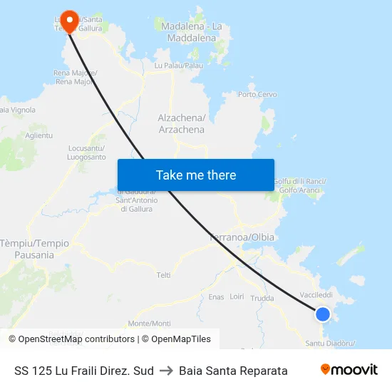 SS 125 Lu Fraili South Direction to Santa Reparata Bay map