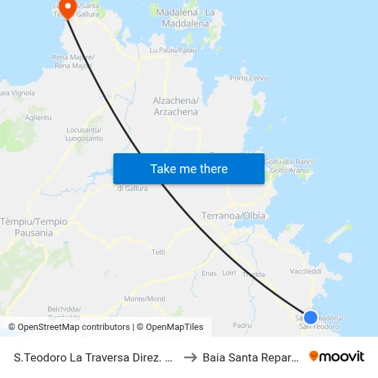 San Teodoro La Traversa South Direction to Santa Reparata Bay map
