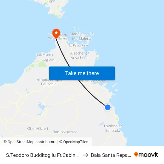San Teodoro Budditogliu Opposite ENEL Cabin to Santa Reparata Bay map