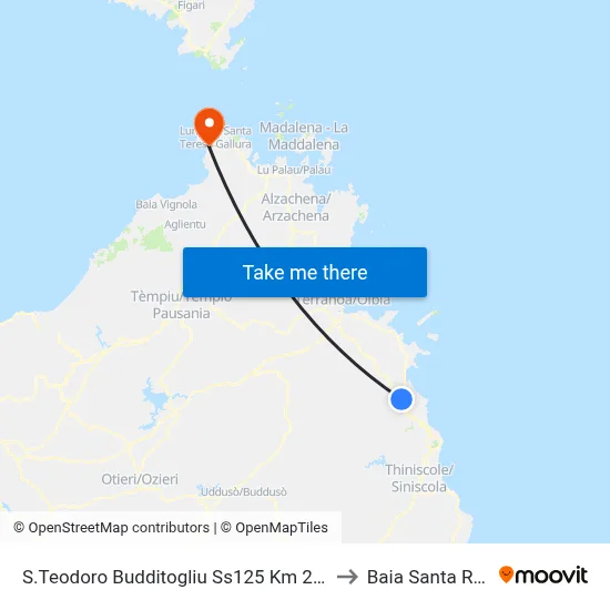 San Teodoro Budditogliu SS125 Km 287.3 North Direction to Santa Reparata Bay map