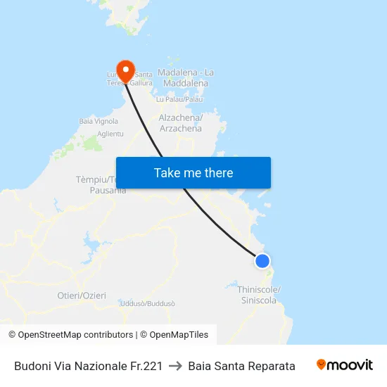 Budoni Via Nazionale Fr.221 to Baia Santa Reparata map