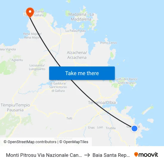 Monti Pitrosu National Road Checkpoint to Santa Reparata Bay map