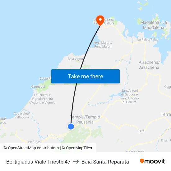 Bortigiadas Trieste Avenue 47 to Santa Reparata Bay map