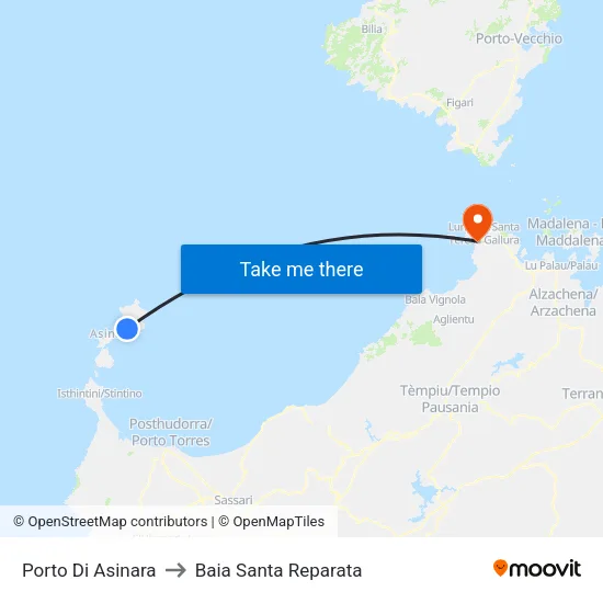 Port of Asinara to Santa Reparata Bay map