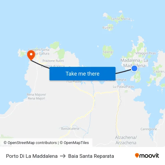 La Maddalena Port to Santa Reparata Bay map