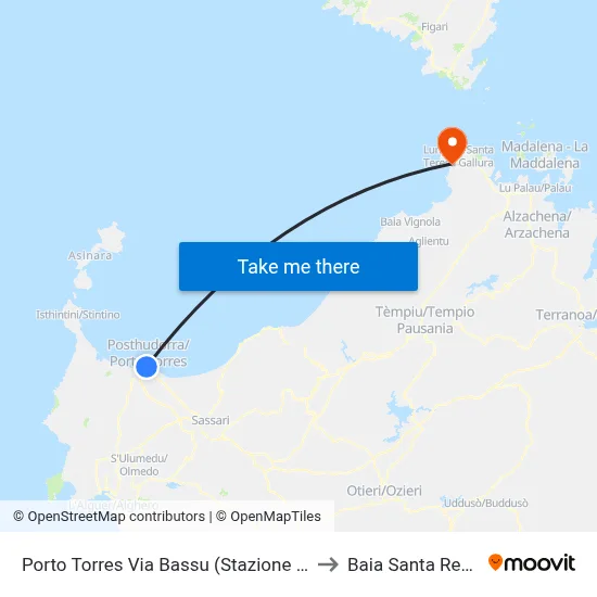Porto Torres Via Bassu (Maritime Station) to Santa Reparata Bay map