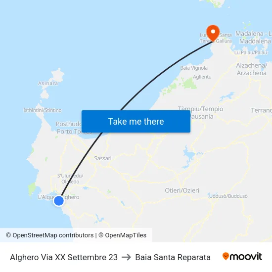 Alghero Via XX Settembre 23 to Baia Santa Reparata map