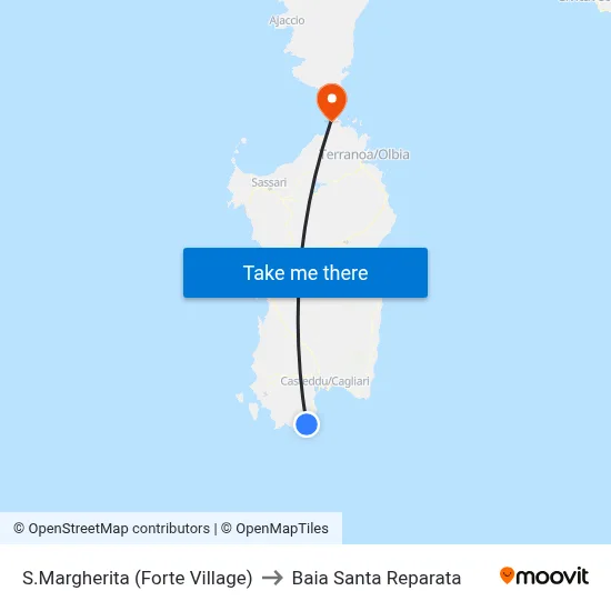 Santa Margherita (Forte Village) to Santa Reparata Bay map
