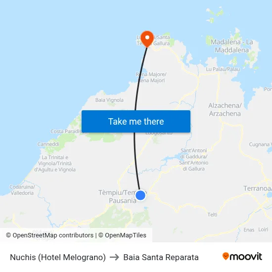 Nuchis (Hotel Melograno) to Santa Reparata Bay map