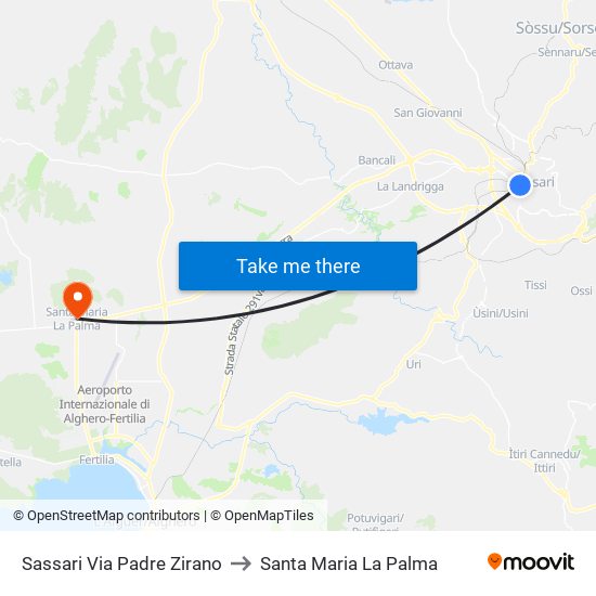 Sassari Via Padre Zirano to Santa Maria La Palma map