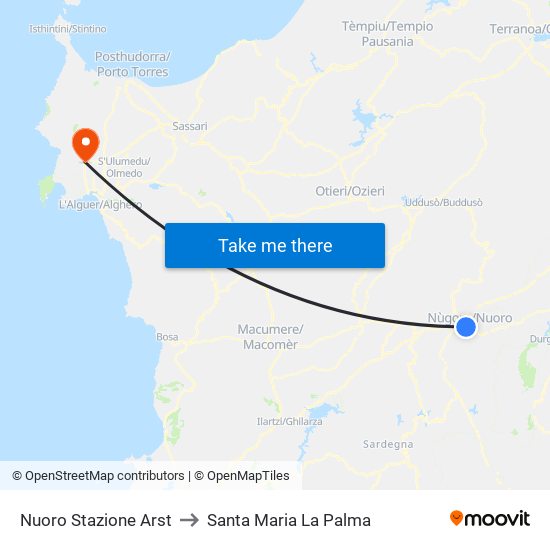 Nuoro Stazione Arst to Santa Maria La Palma map