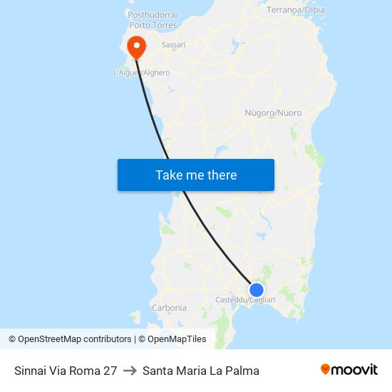 Sinnai Via Roma 27 to Santa Maria La Palma map