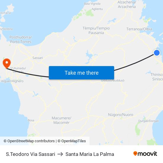 S.Teodoro Via Sassari to Santa Maria La Palma map