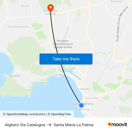 Alghero Via Catalogna to Santa Maria La Palma map