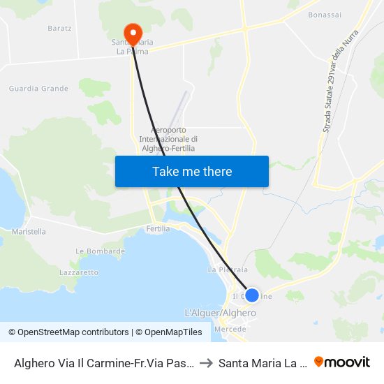 Alghero Via Il Carmine-Fr.Via Pasqual Scanu to Santa Maria La Palma map