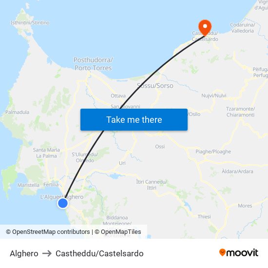 Alghero to Castheddu/Castelsardo map