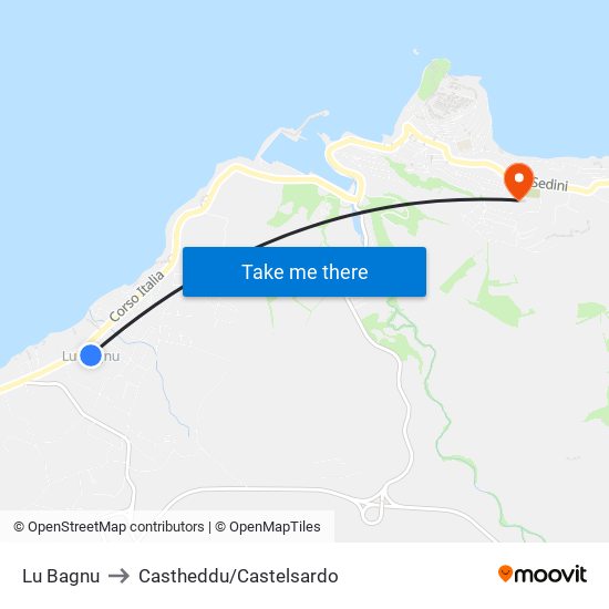 Lu Bagnu to Castheddu/Castelsardo map
