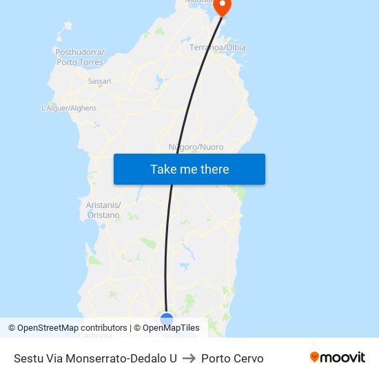 Sestu Via Monserrato-Dedalo U to Porto Cervo map