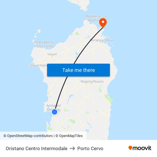 Oristano Centro Intermodale to Porto Cervo map