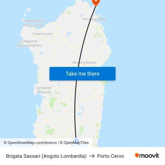 Brigata Sassari (Corner of Lombardia) to Porto Cervo map