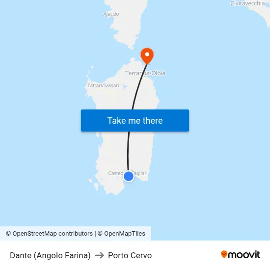 Dante (Corner Farina) to Porto Cervo map