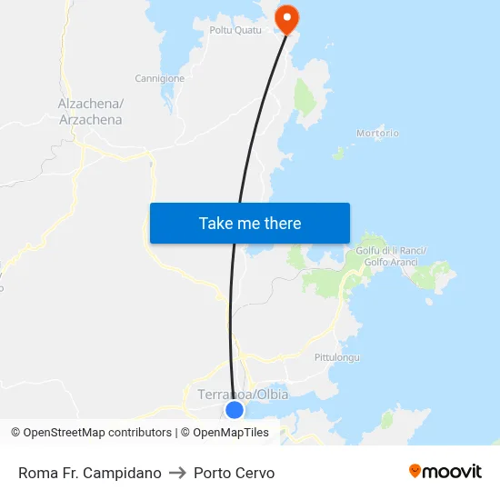 Roma Opposite Campidano to Porto Cervo map