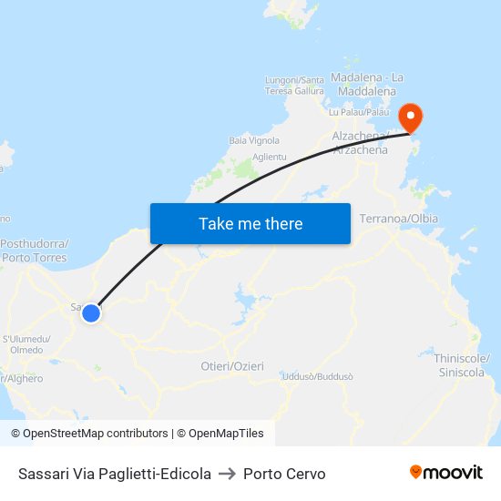 Sassari Via Paglietti-Edicola to Porto Cervo map