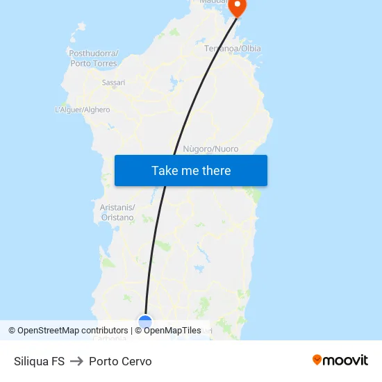 Siliqua Station to Porto Cervo map