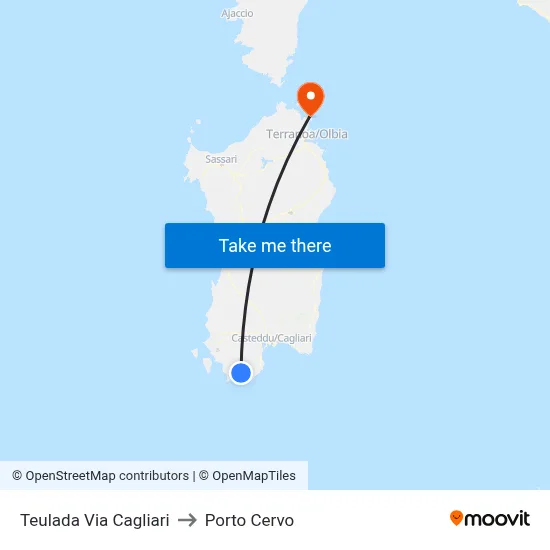 Teulada Cagliari Street to Porto Cervo map