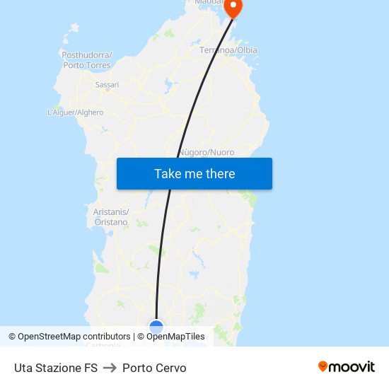 Uta Stazione FS to Porto Cervo map