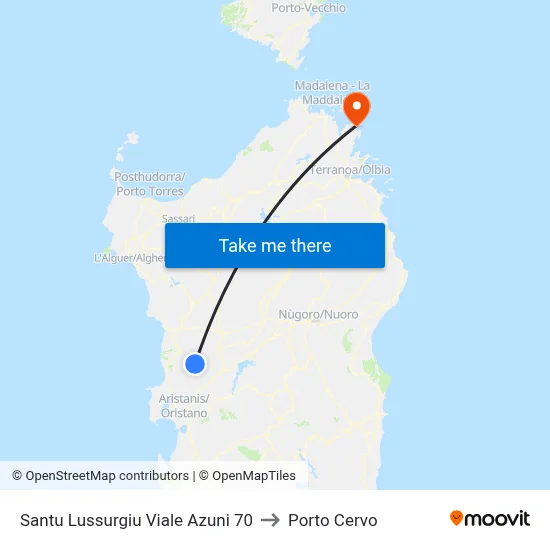 Santu Lussurgiu Azuni Avenue 70 to Porto Cervo map